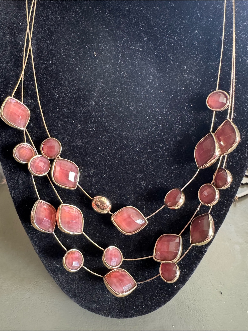 Multi-Strand red/pink Gemstone Pendant Necklace